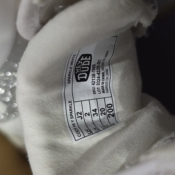 Hey Dude Youth Cody Hi Sparkle White Canvas Ankle Boots - Picture 6 of 8